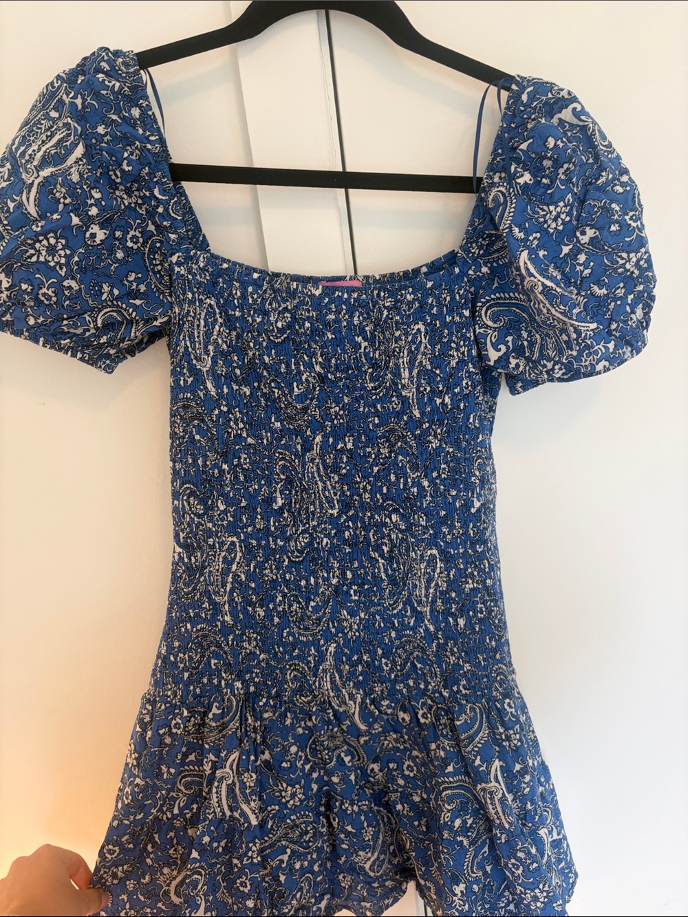 Blue Paisley Short Sleeve Smocked Francesca’s Mini Dress